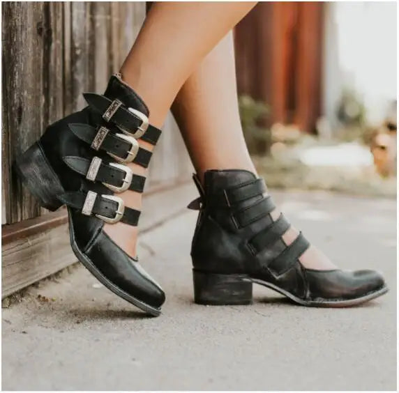 Tacones de Cuero Vintage con Hebilla