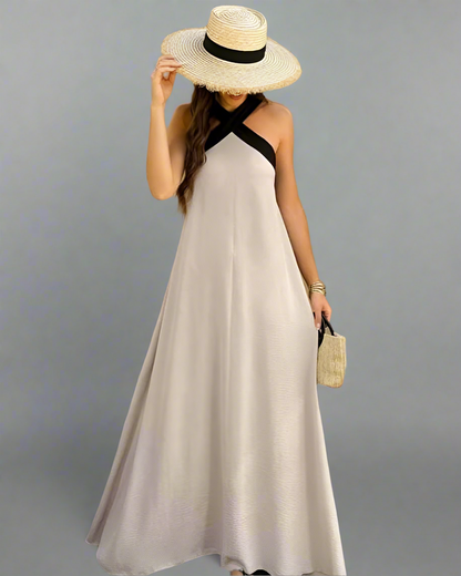 Brunhilde | Vestido Elegante con Corte Espalda Descubierta y Cuello Halter Moderno