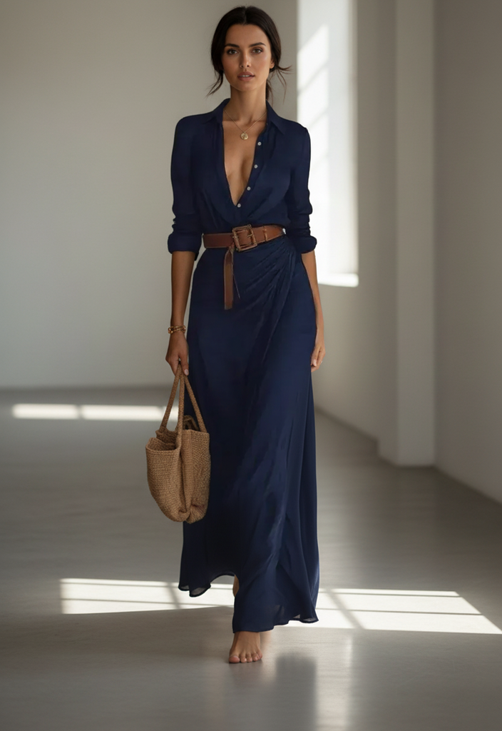 Vestido Maxi Ilona – Chic y Atemporal en Caqui