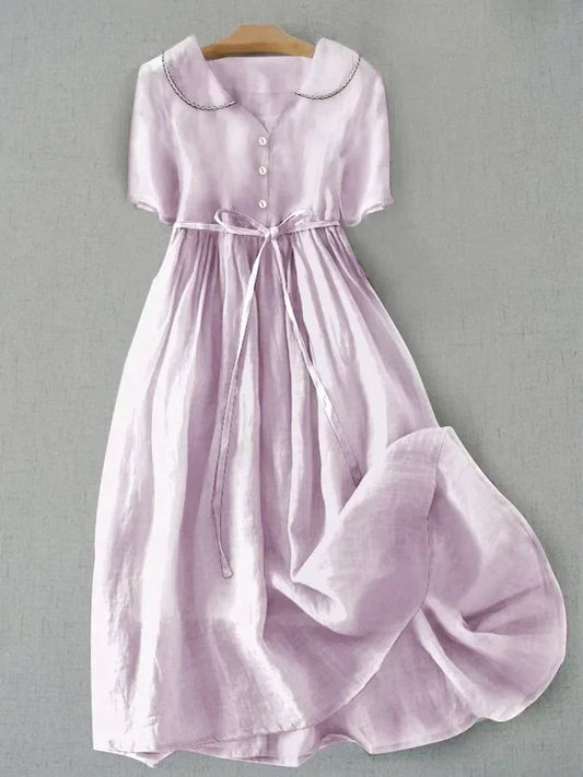 Vestido Isla Midi - Elegante Comodidad de Algodón-Lino para Mujeres