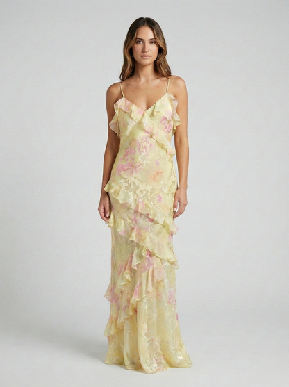 Vestido Maxi Ruffle Etéreo de Luna
