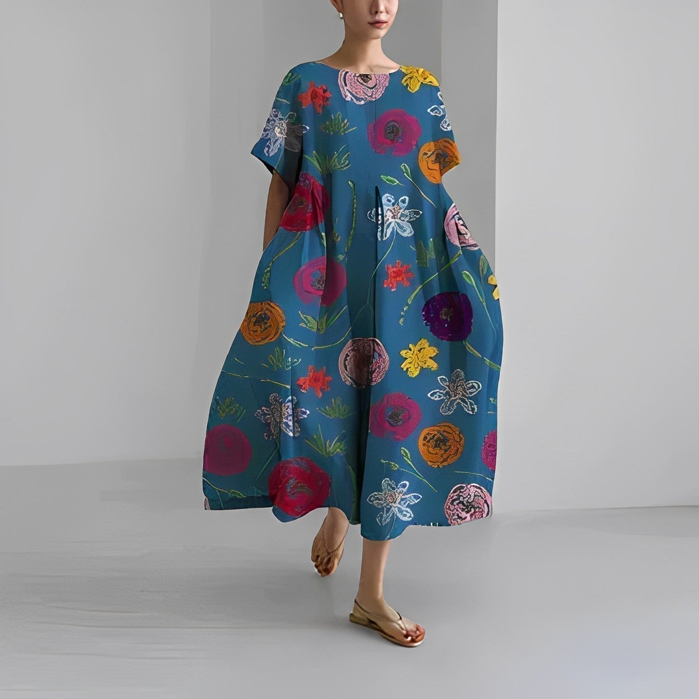 Daisy - Vestido Maxi Suelto de Gran Onda Retro