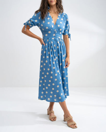 Vestido Midi de Lunares - Elegancia Atemporal para Mujer