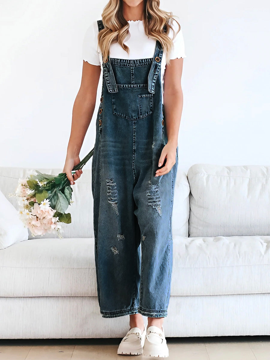 ELESSA – OVERALLS DE DENIM DE AJUSTE SUELTO EN LOOK DESGASTADO