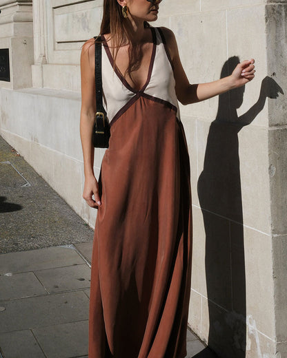Vestido Maxi de Contraste Audaz de Luna