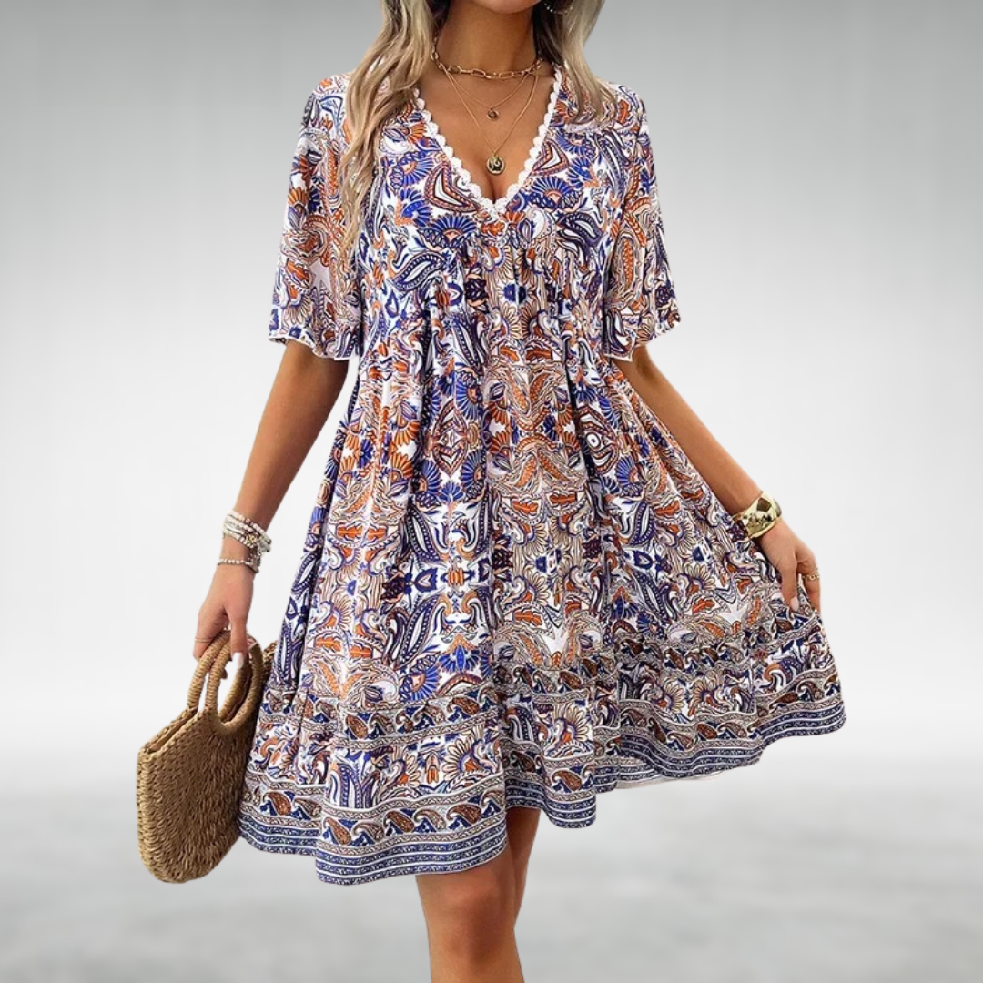 Saylor - Vestido de Verano de Cuello en V con Estampado Bohemio de Paisley