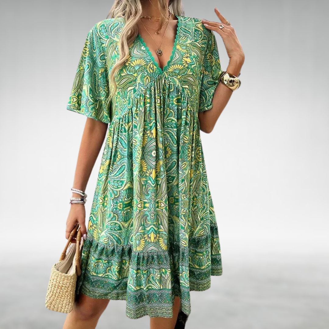 Saylor - Vestido de Verano de Cuello en V con Estampado Bohemio de Paisley