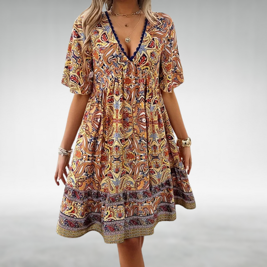 Saylor - Vestido de Verano de Cuello en V con Estampado Bohemio de Paisley