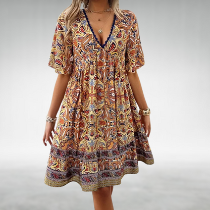 Saylor - Vestido de Verano con Escote en V y Estampado Bohemio de Paisley