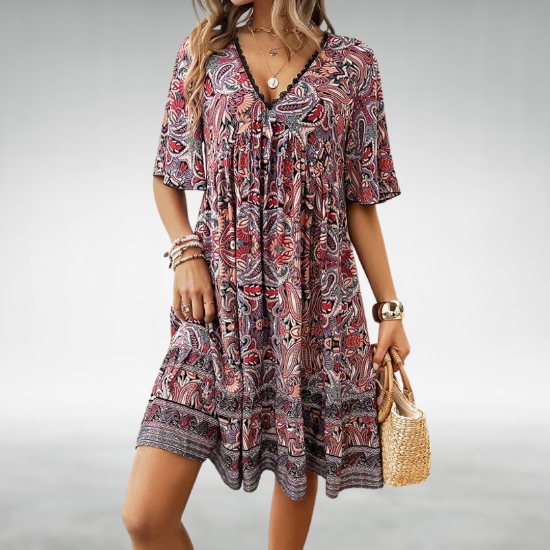 Saylor - Vestido de Verano de Cuello en V con Estampado Bohemio de Paisley