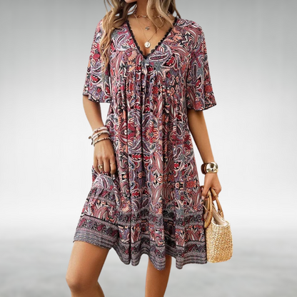 Saylor - Vestido de Verano de Cuello en V con Estampado Bohemio de Paisley