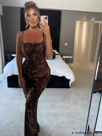 Nereida - Vestido Maxi de Tirantes con Estampado de Leopardo