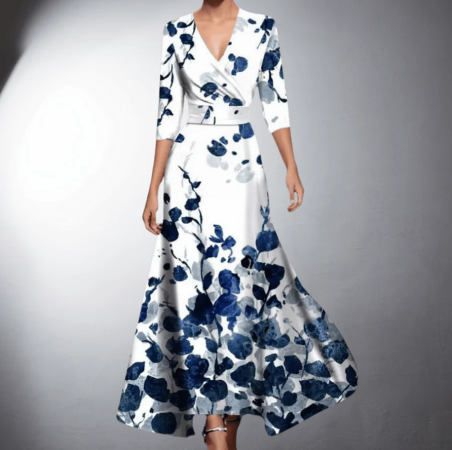Zoe - Vestido Maxi Floral Clásico con Escote en V