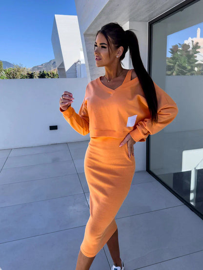 AMAYA – CONJUNTO DE VESTIDO CON SUÉTER SUAVE