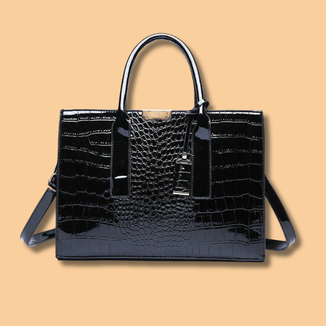 Bolso de Mano de Cuero con Estampado de Cocodrilo de Nueva York