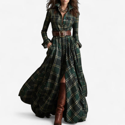 Vestido Maxi a Cuadros Atemporal - Elegancia Rústica y Refinada