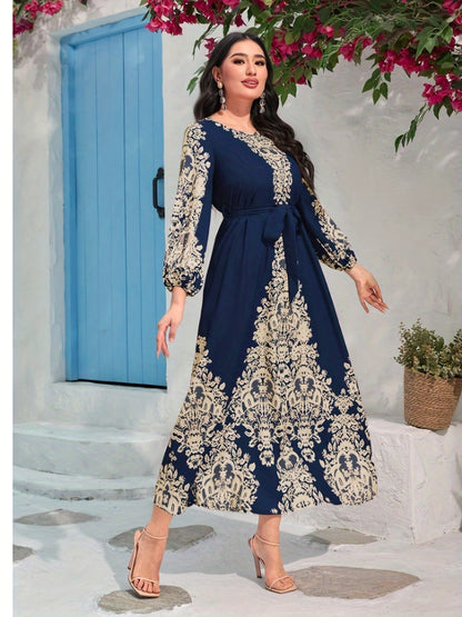 TOVE – VESTIDO LARGO DE SEDA CON ESCOTE EN V AZUL MARINO PARA MUJERES