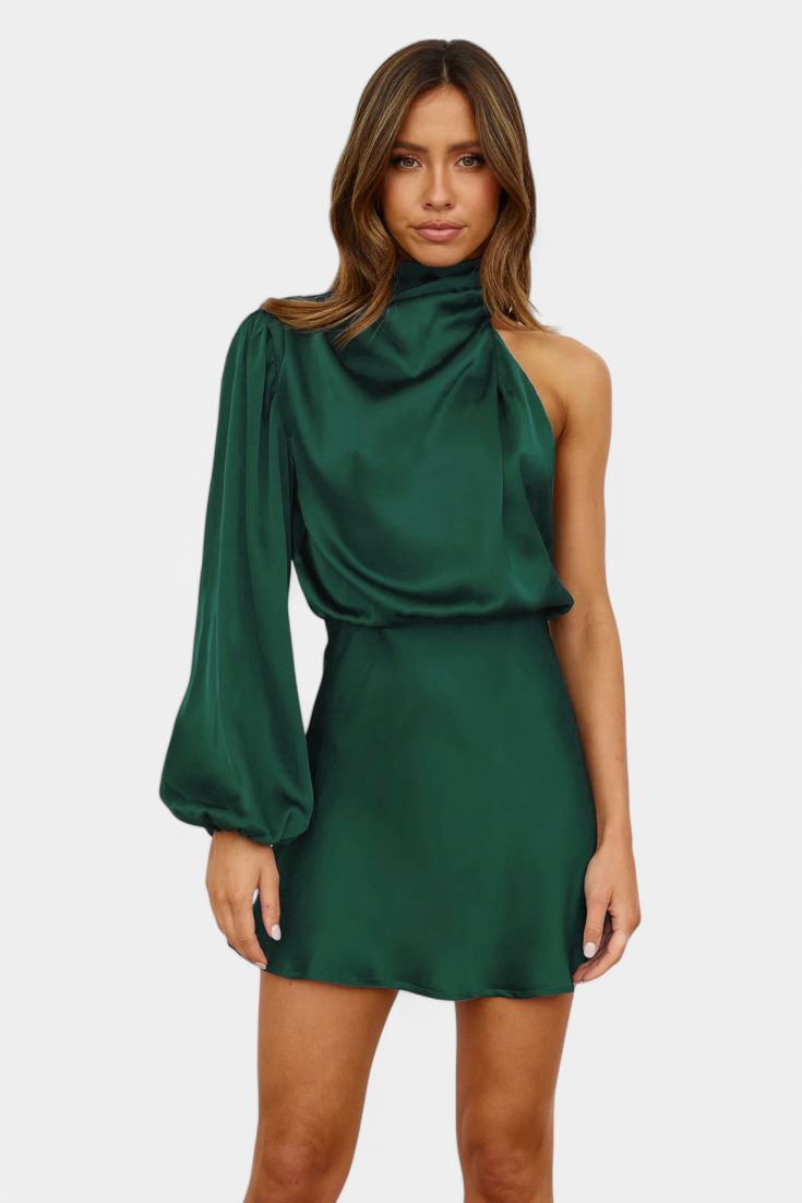 Mara Vestido Mini Drapado de Un Hombro