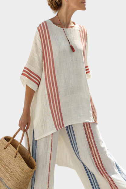 Solvane | Top a rayas multicolor sofisticado y pantalones mediterráneos