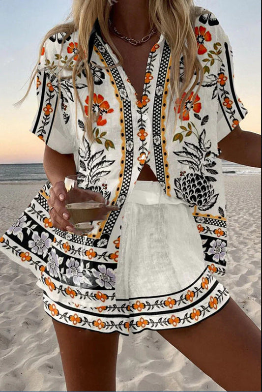 Irella - Conjunto Corto de Lino con Estampado Floral