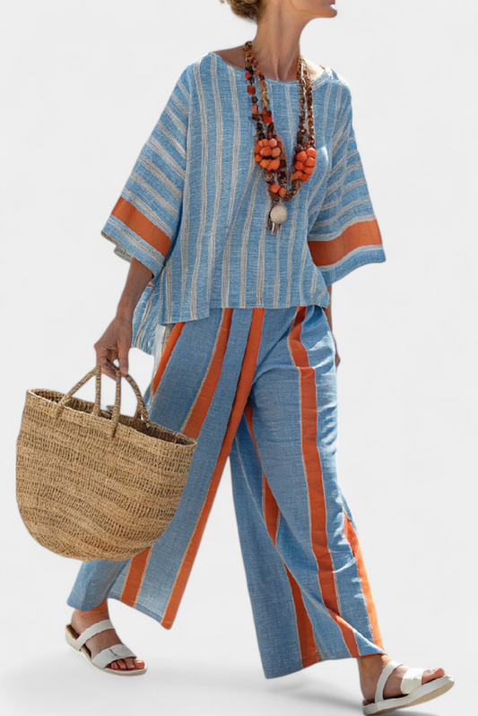 Velmere | Top de Terracota a Rayas Sofisticado y Pantalones de Lino
