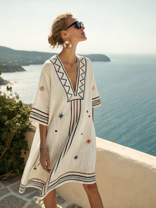 Vestido corto de lino con estrellas