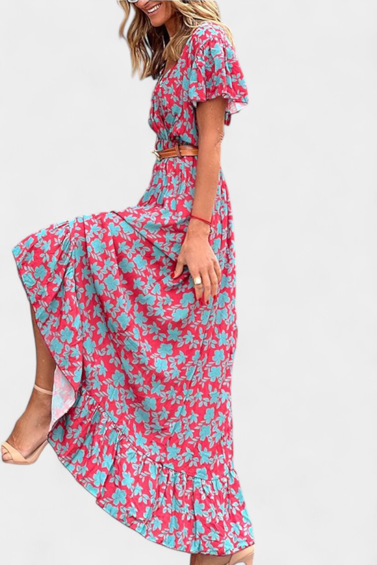 Kinslee Vestido Maxi de Estilo Swing con Escote en V
