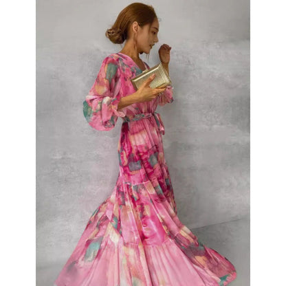 Nyla – Vestido Floral V-Cuello Elegante
