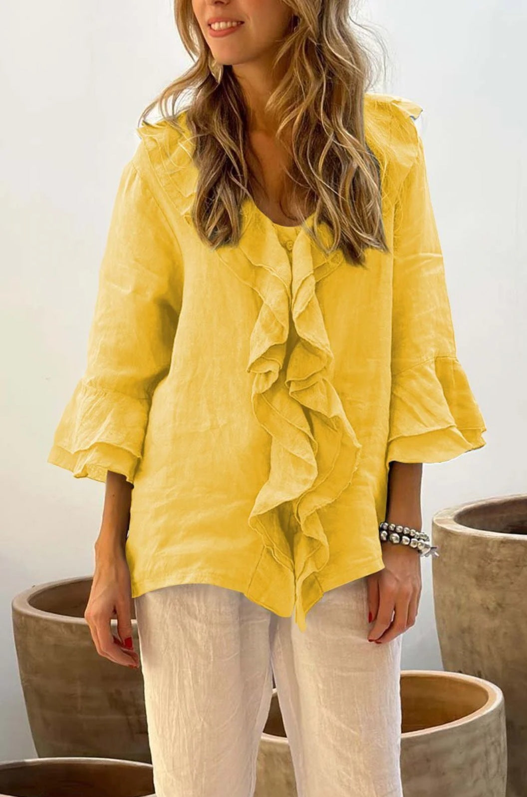 Primrose – Blusa Túnica con Volantes en el Frente