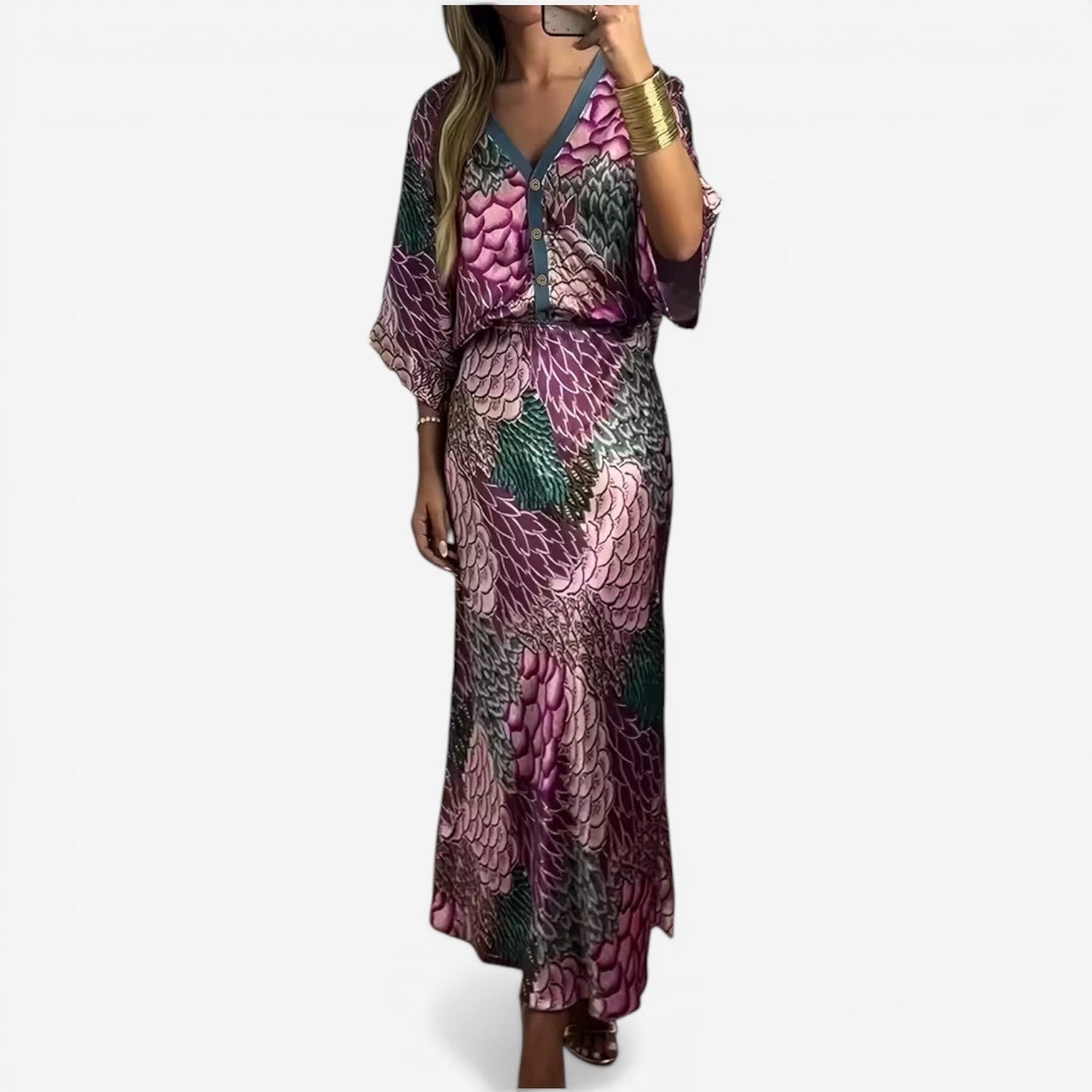 Vestido Midi Fluido con Motivos - Elegancia Atemporal