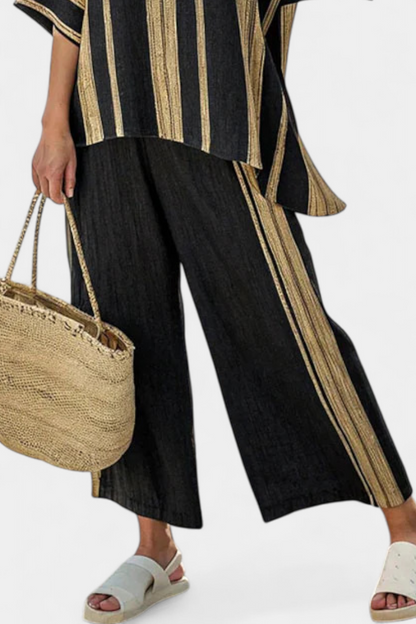 Calden | Conjunto de Top de Rayas Oversized y Pantalones de Lino Relajados