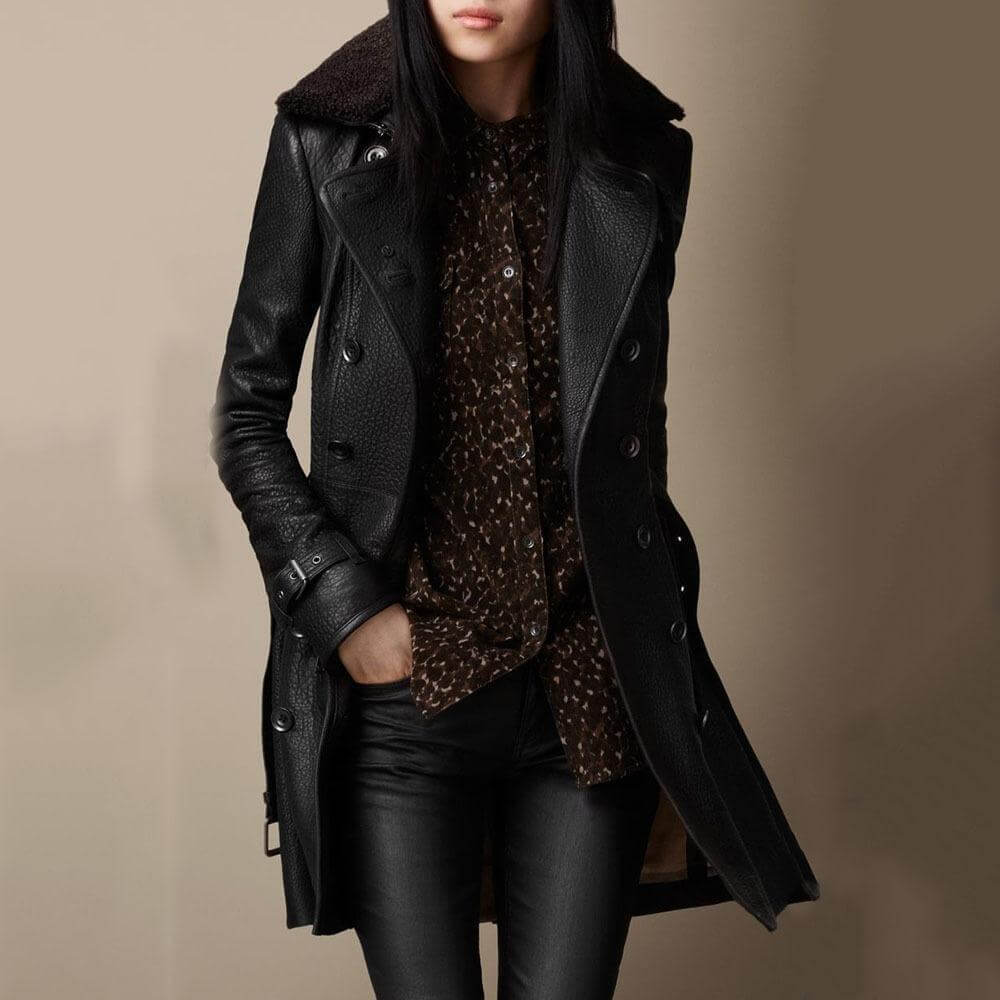 Tanja - Abrigo Trench de Cuero Elegante