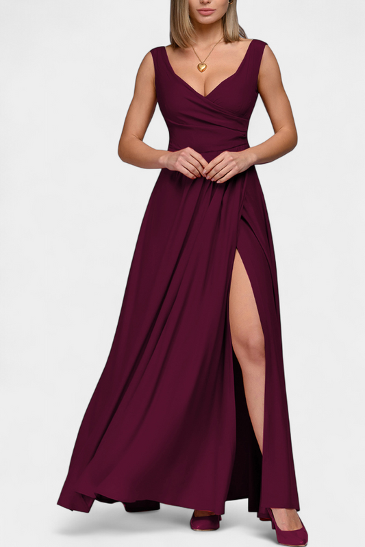 Rocío Vestido Largo con Drapeado Frontal y Escote Cruzado
