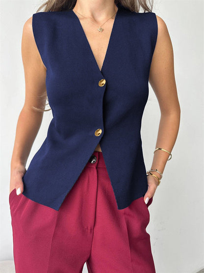 Grier – Top Peplum Sin Mangas con Botones