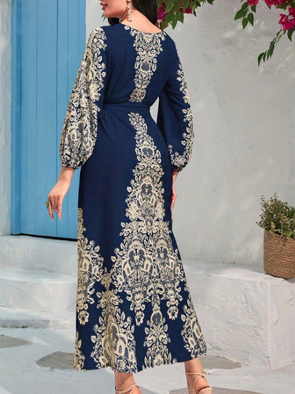 TOVE – VESTIDO LARGO DE SEDA CON ESCOTE EN V AZUL MARINO PARA MUJERES