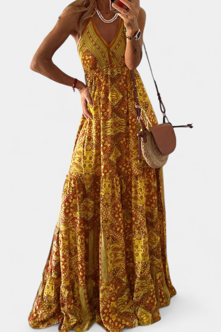 Saira Vestido Vintage con Estampado Floral y Cintura Alta