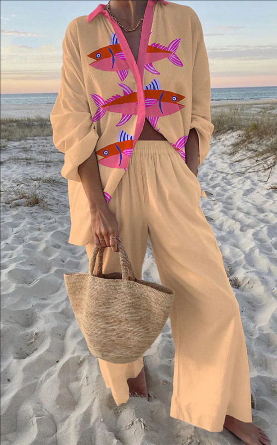 Evalisse - Conjunto de Ropa de Cama con Estampado de Peces Rosados