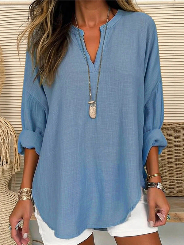 Hazel – Blusa de Cuello Notch de Corte Relajado