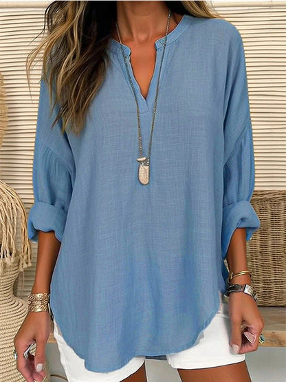 Hazel – Blusa con Cuello en V de Corte Relajado