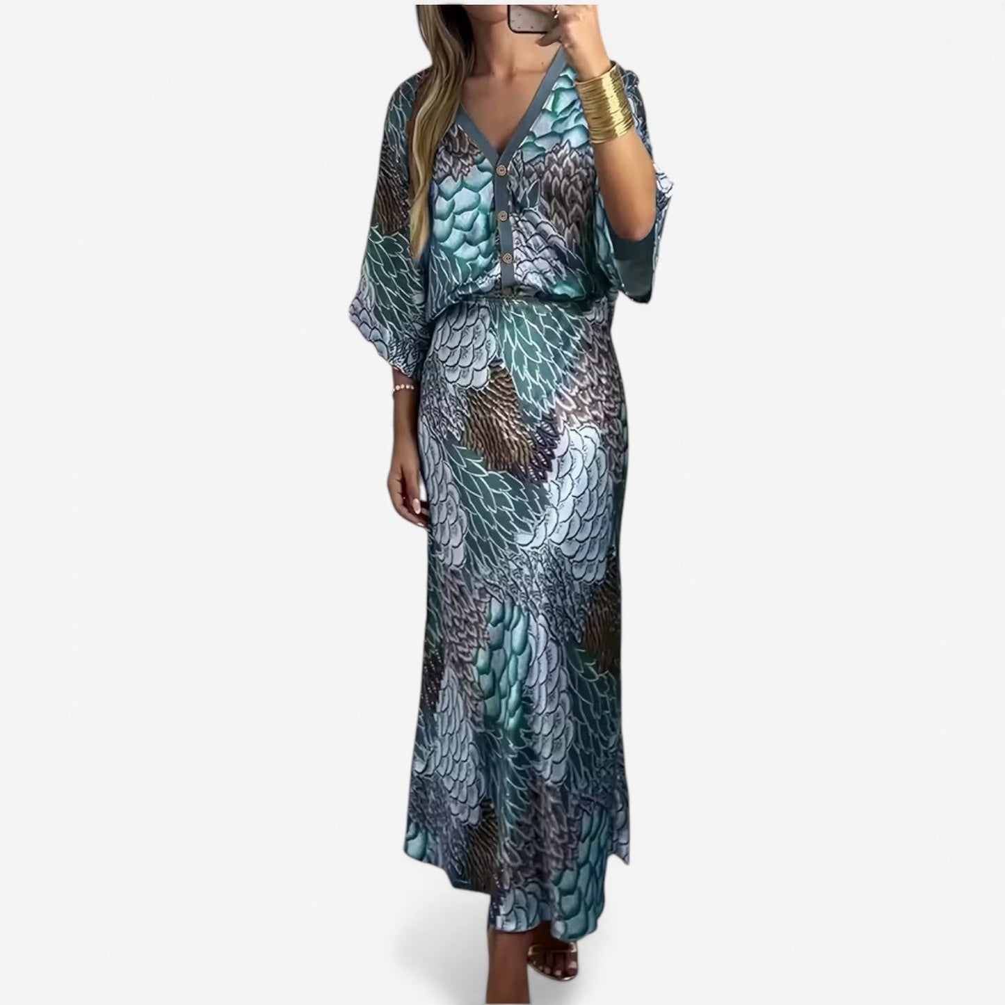 Vestido Midi Fluido con Motivos - Elegancia Atemporal