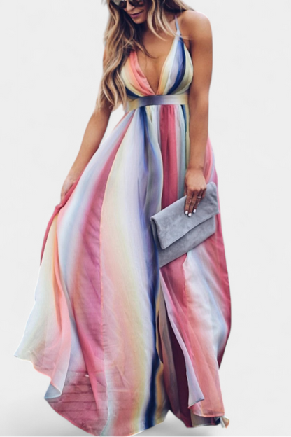 Gretchen Vestido de Rayas Multicolor con Escote en V