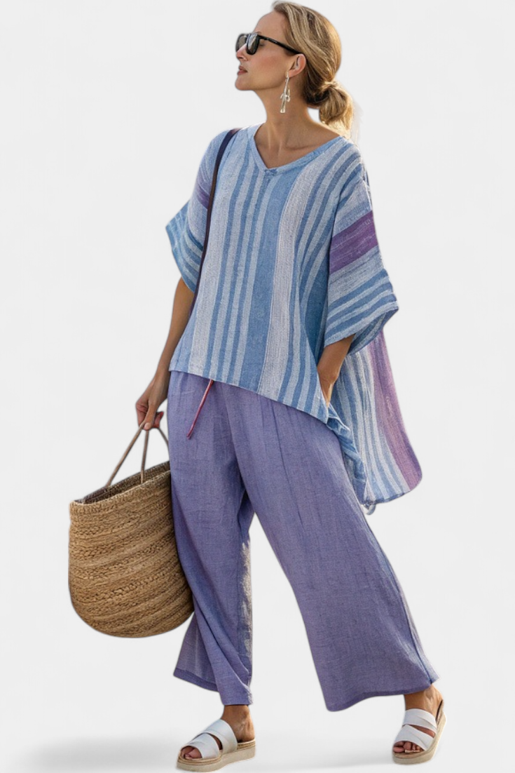 Zellora | Top Elegante de Lavanda y Azul Cielo & Pantalones de Lino