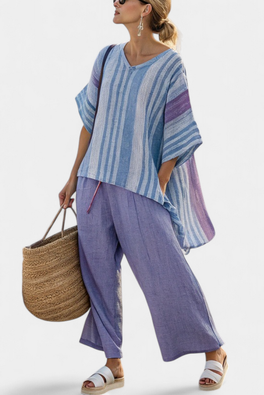 Zellora | Top Elegante de Lavanda y Azul Cielo & Pantalones de Lino
