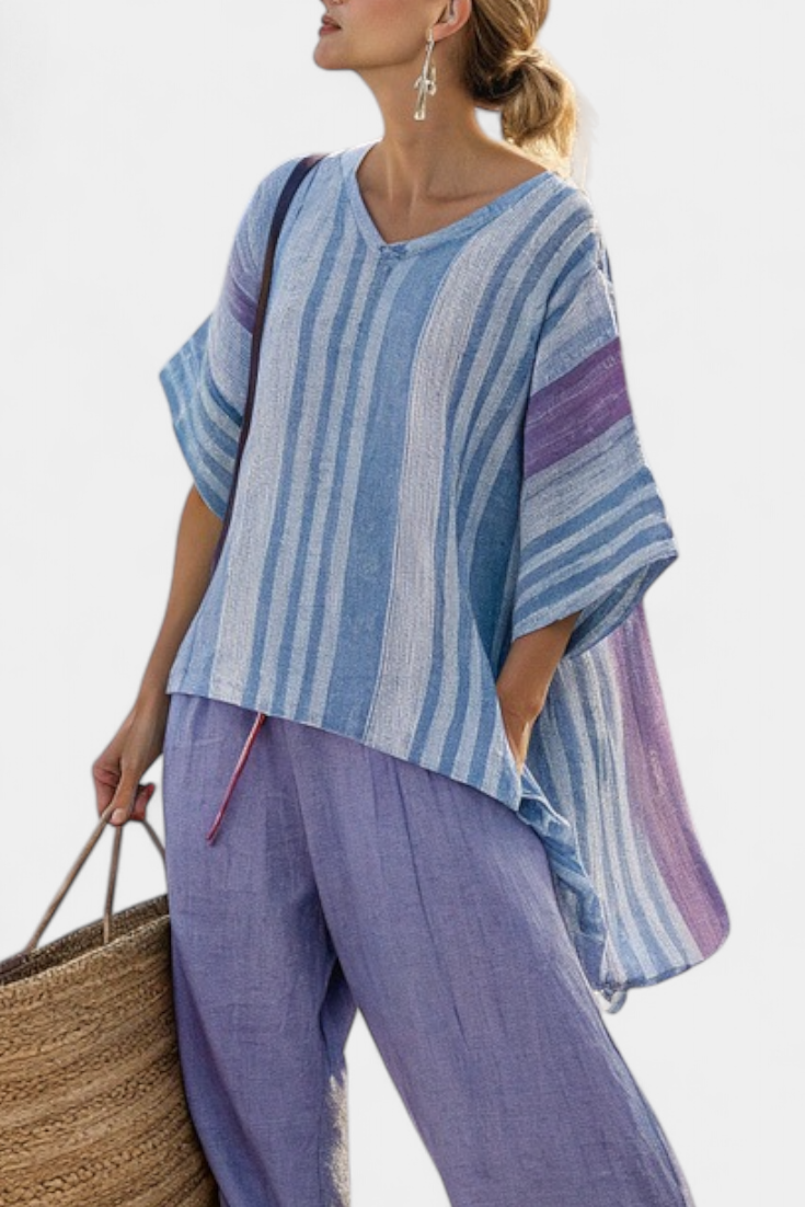 Zellora | Top Elegante de Lavanda y Azul Cielo & Pantalones de Lino