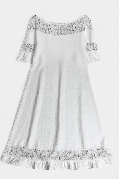 Karol Vestido Casual de Lino con Encaje y Cuello Barco