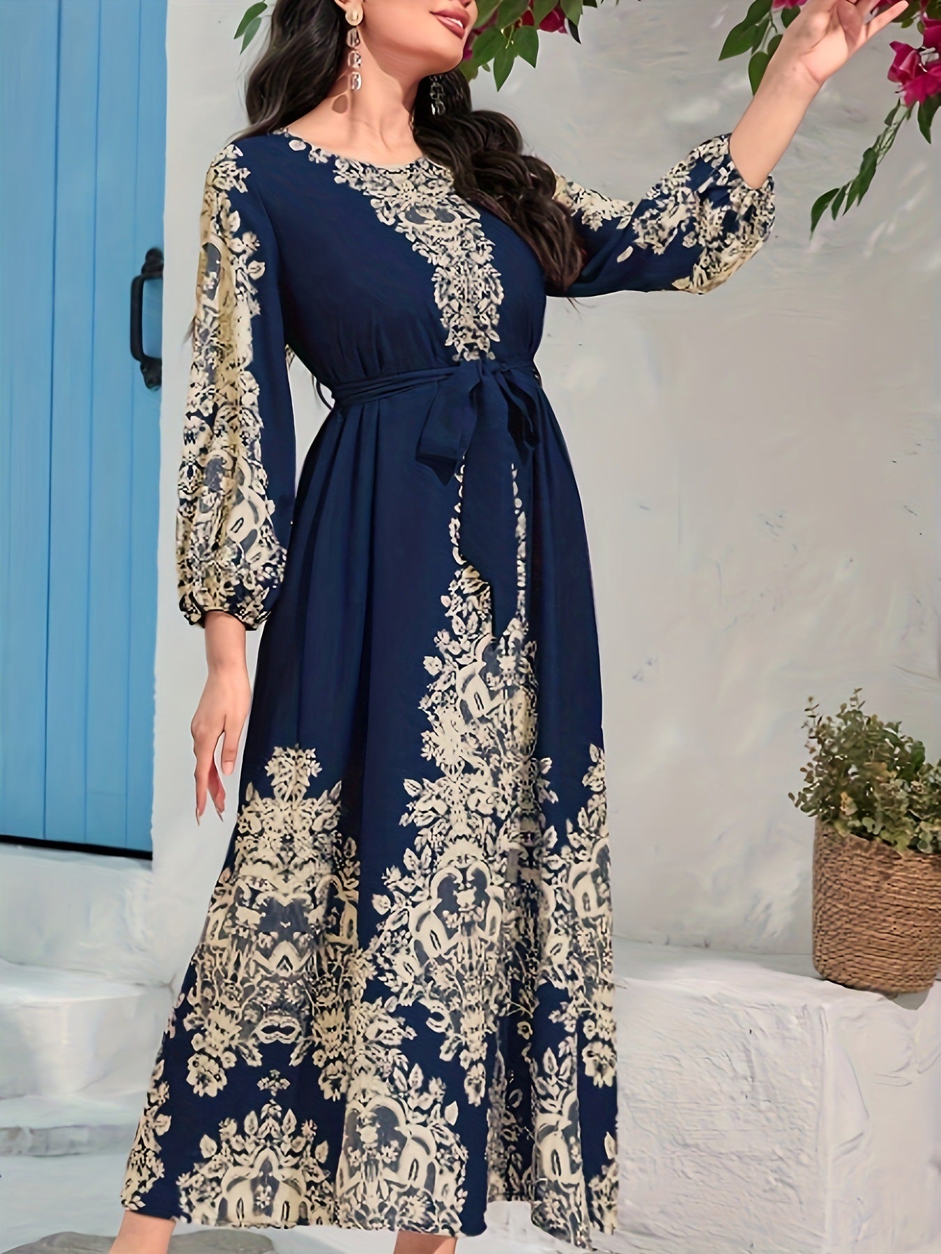TOVE – VESTIDO LARGO DE SEDA CON ESCOTE EN V AZUL MARINO PARA MUJERES
