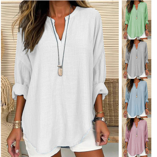 Hazel – Blusa de Cuello Notch de Corte Relajado