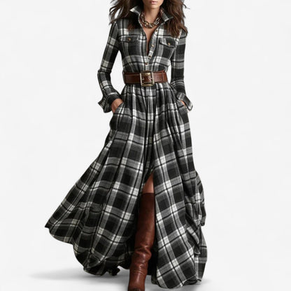 Vestido Maxi a Cuadros Atemporal - Elegancia Rústica y Refinada
