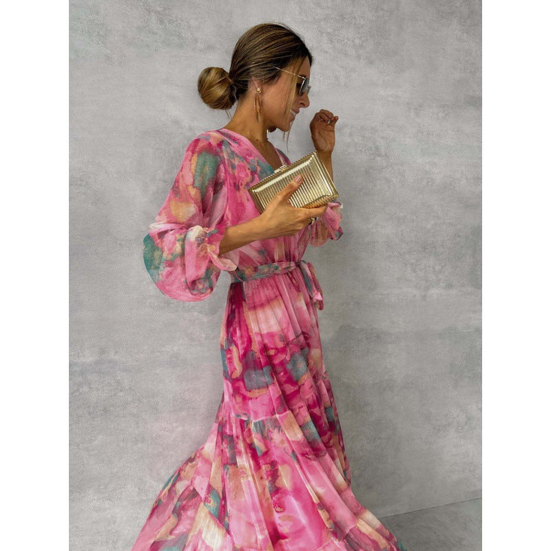 Nyla – Vestido Floral V-Cuello Elegante