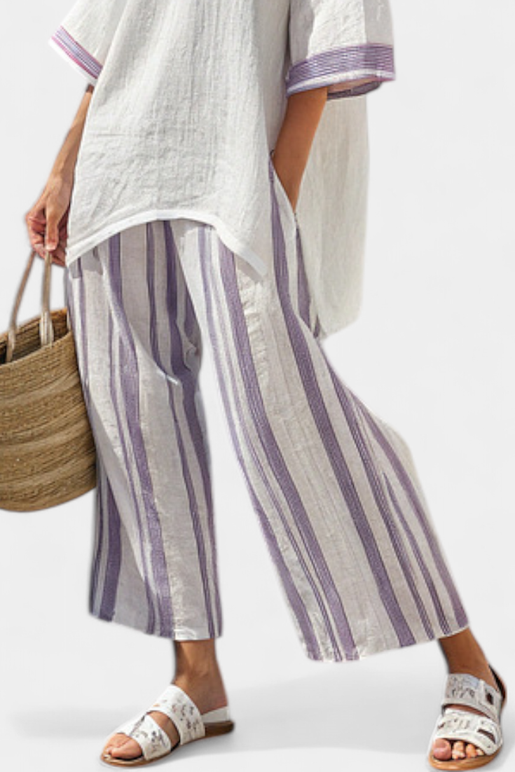 Luxmere | Blusa Relajada y Cómoda & Pantalones de Bambú Rayados